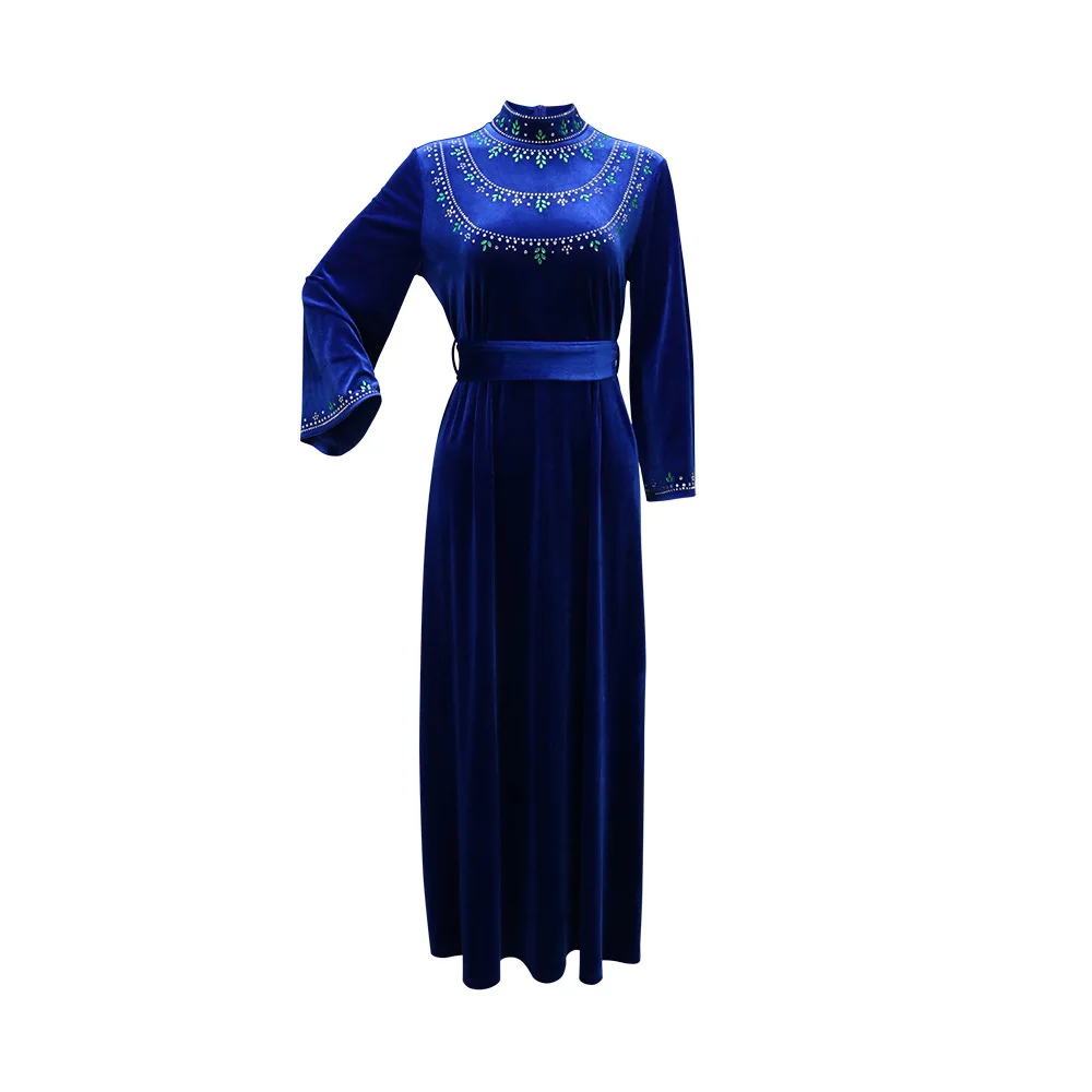 Dubai Abaya 2024 Autumn Elegant Muslim Long Sleeve Blue Party Evening Long Abaya Muslim Dress Women Outfits Abaya for Women