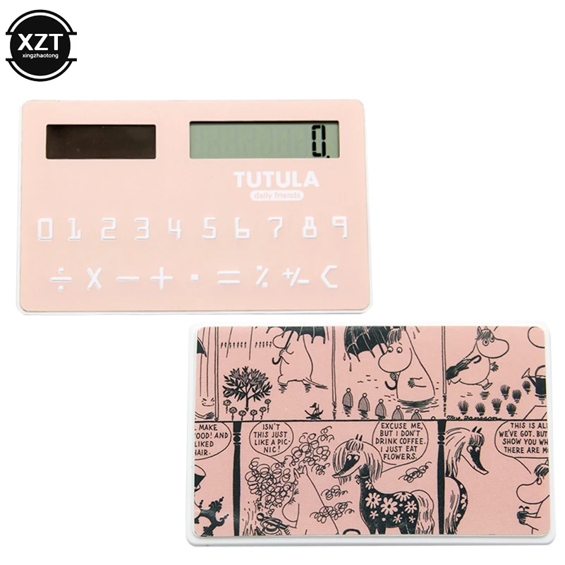 Cute Kawaii Calculator Cartoon Mini Ultra thin 8-digit Calculator Color Solar Card Calculator Portable Arithmetic Calculator