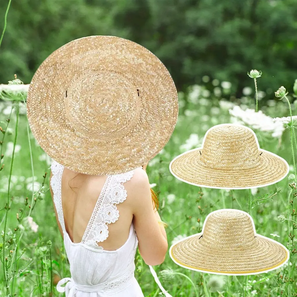 Adjustable Straw Hat Casual Width Brim Sun Protection Beach Hats Breathable Bucket Hat Women Men