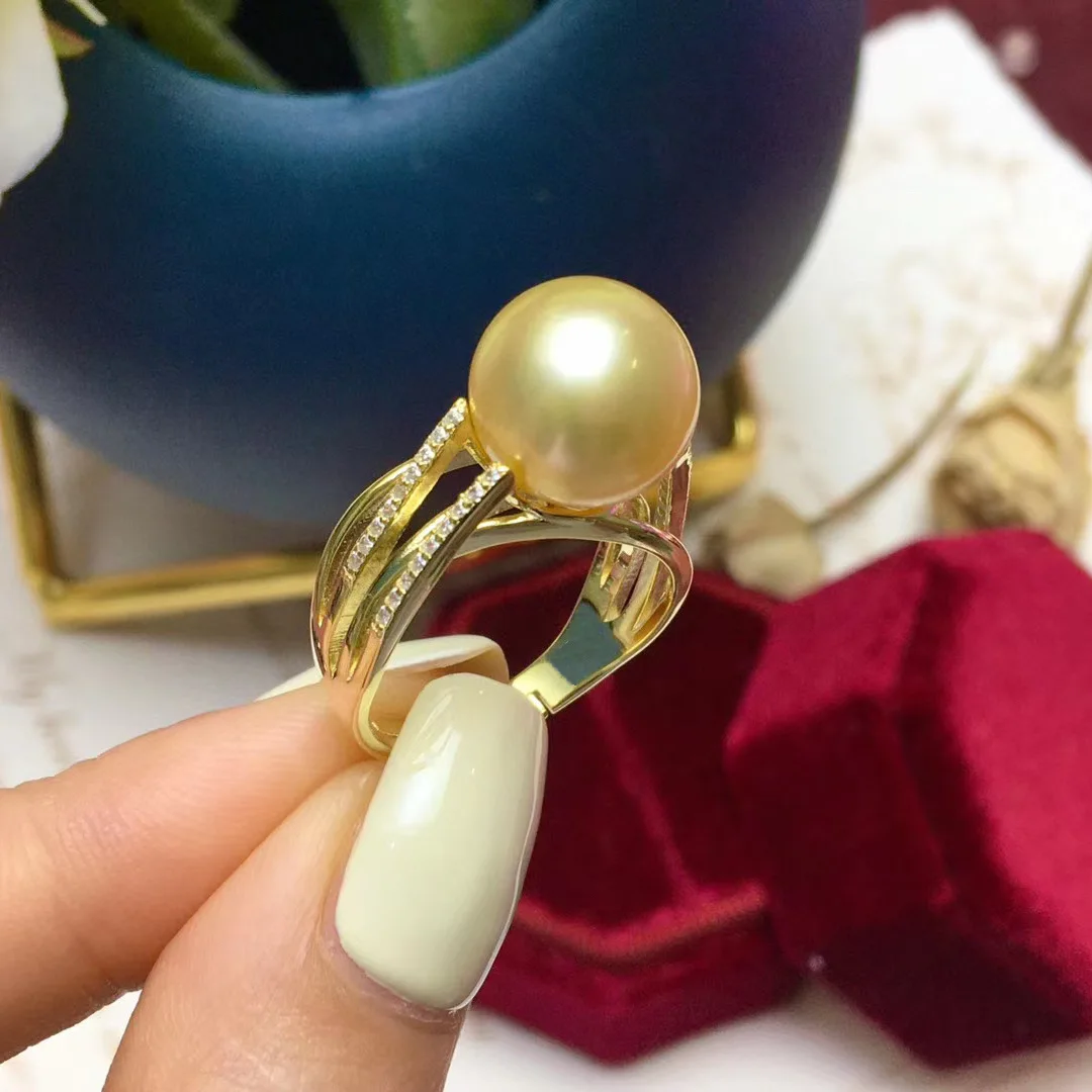 

Ultra large particle pearls AAAAA++++ 0-11mm 11-12MM 12-13MM 13-14MM south sea gold Rond Shining Zircon Open Ring