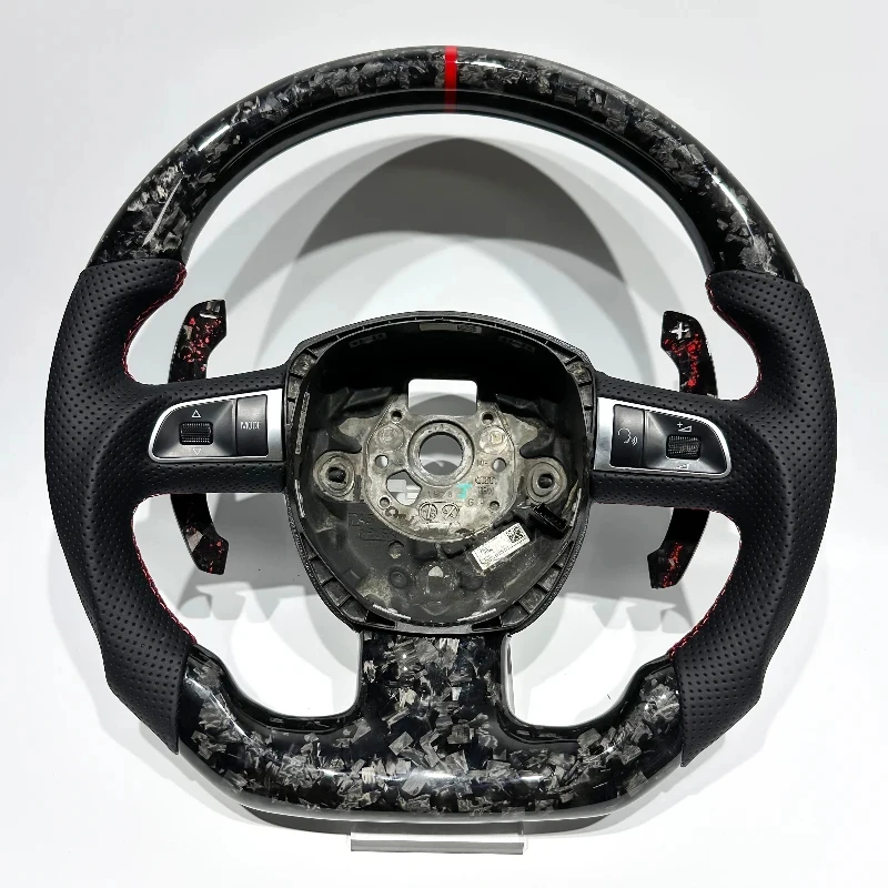 

Suitable Custom Sports Steering Wheel Real Forged Carbon Fiber Red Center Line Perforated Leather Red Carbon Fiber Suitable