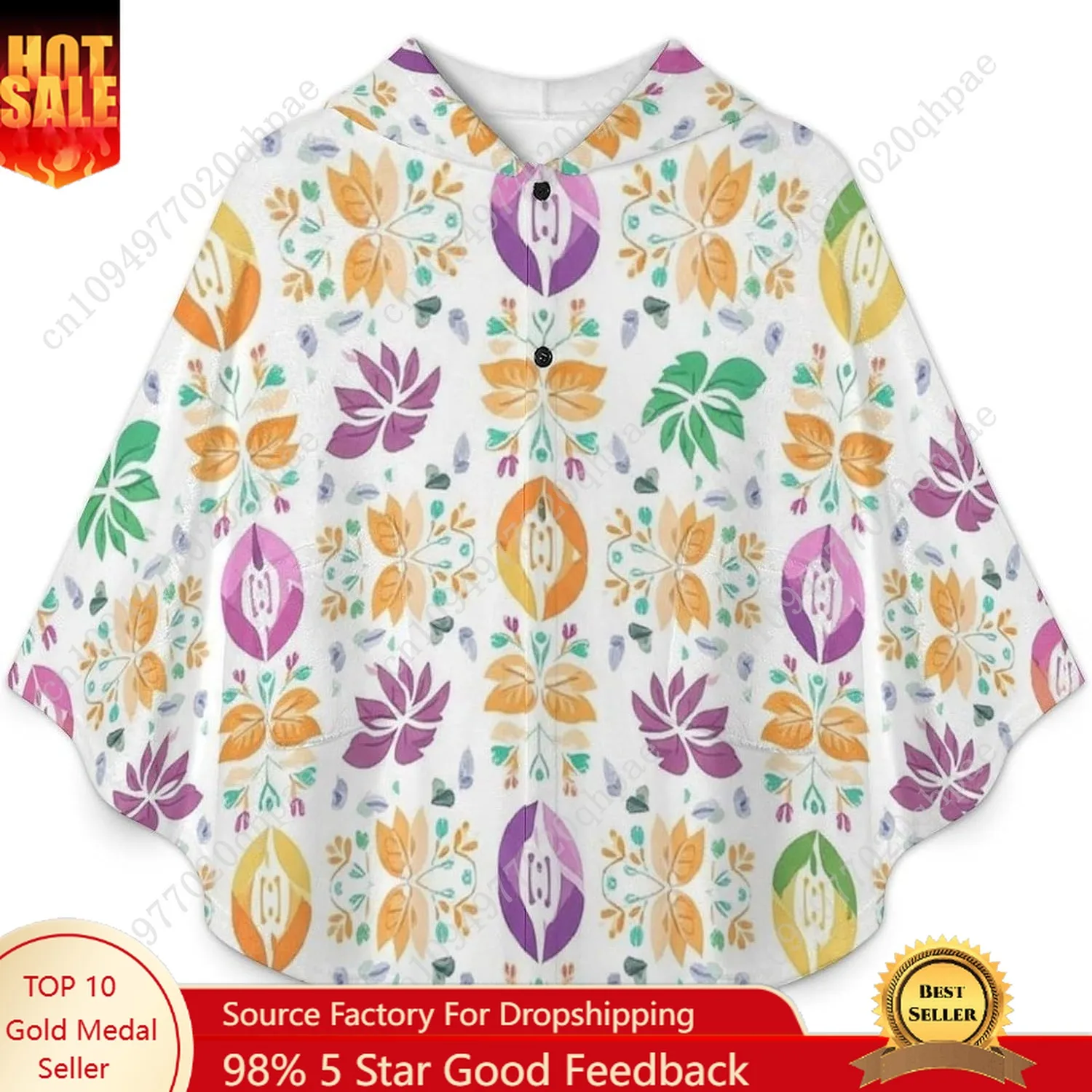 سترة بطانية مريحة من الفلانيل، هوديي كبير الحجم بنمط الأزهار الملونة مع جيوب للأطفال والمراهقين #1