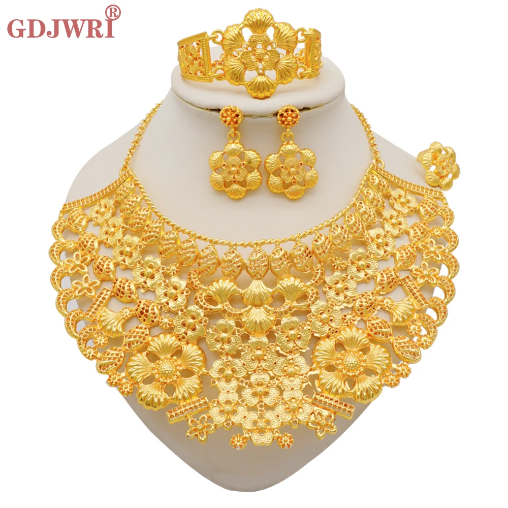 Dubai Jewelry Sets Ethiopia Gold Color Luxury For Women African Wedding Bridal Necklace Earrings Bracelet Ring Jewellery