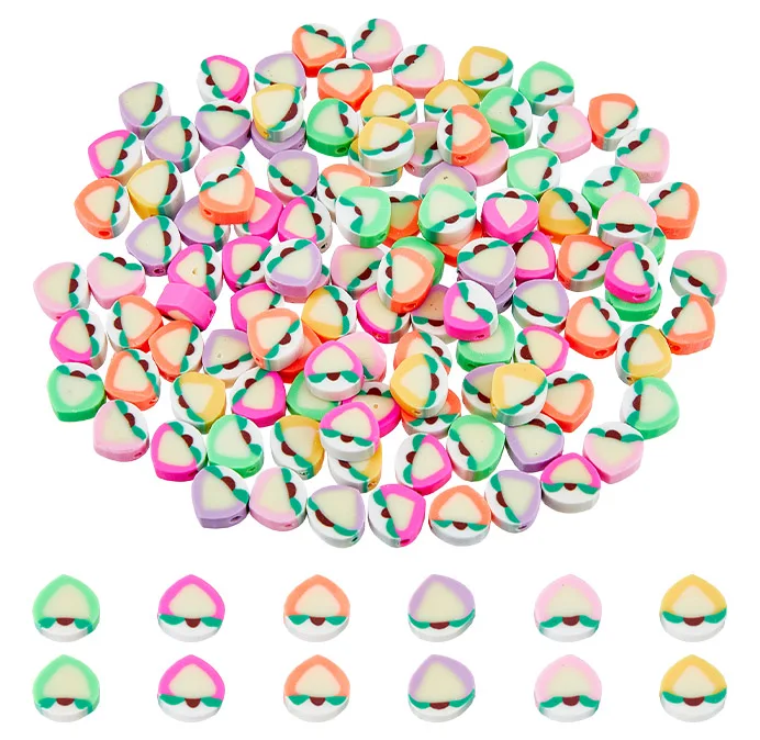 300Pcs 6 Colors Fruit Polymer Clay Teardrop Peach Clay Loose Multi-Colored Kawaii Soft Handmade Beads