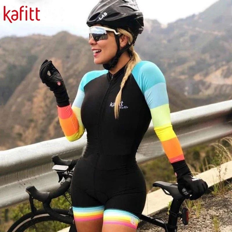 In Stock Kafitt Pro Women's Long Sleeve Cycling Jersey Style Breathable Bike Tights Macaquinho Ciclismo Feminino