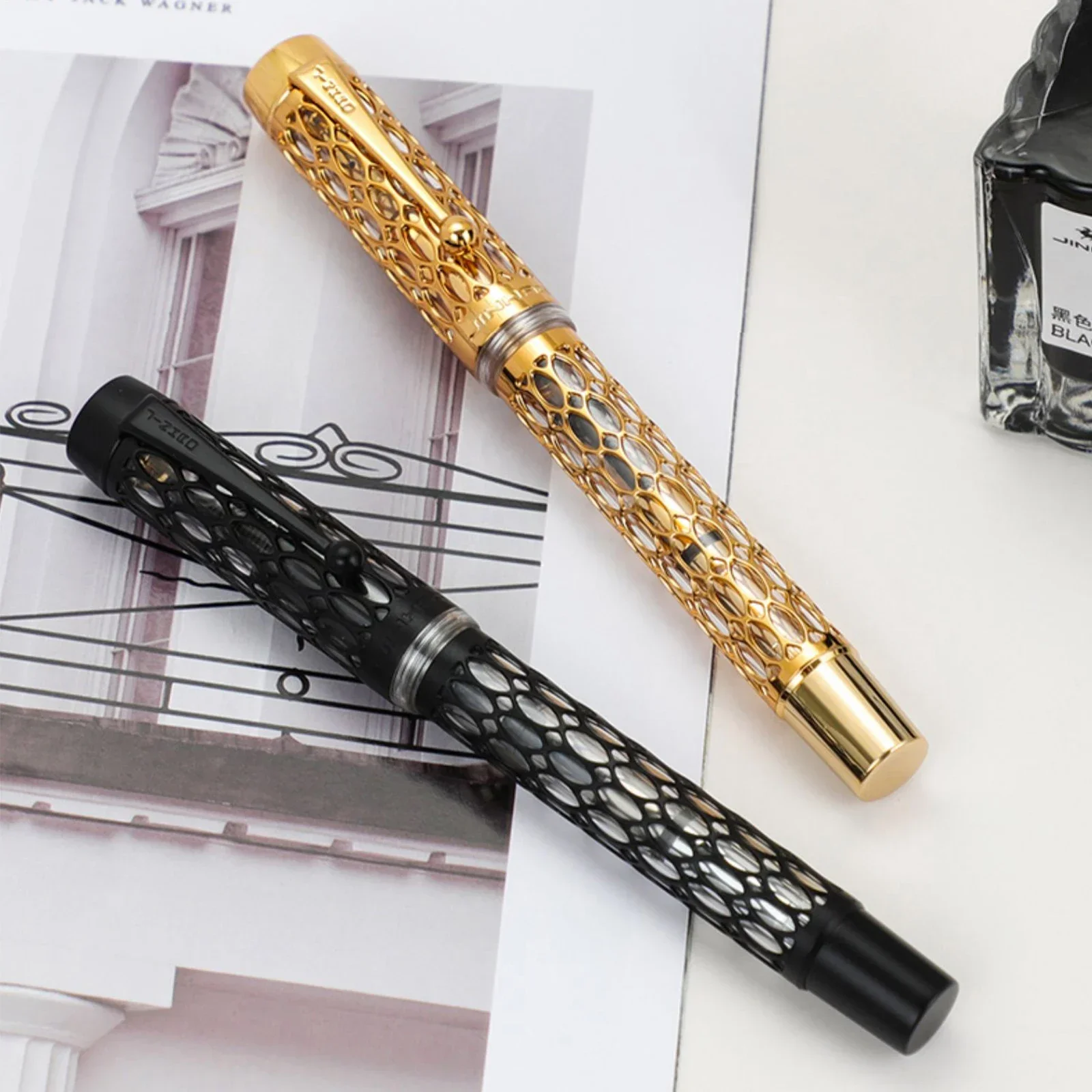 New Jinhao Century 100 Fountain Pen Real Gold Electroplating Hollow Out Ink Pens Smoothly Writing F Nib For School Office Busine
