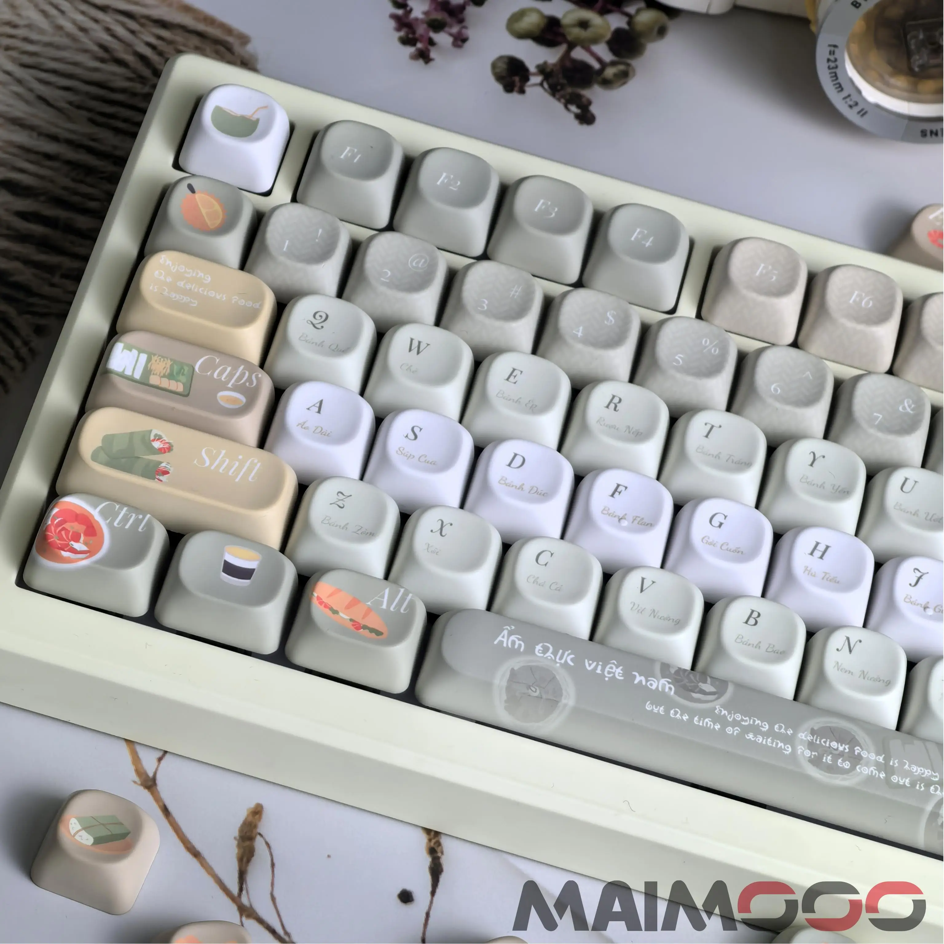 Zdjęcie 5: Szary Zielony Keycap PBT MOA Profil Wietnamski Gourmet Spring Roll Baguette Sour Soup Cute Food Keycaps DIY Klawiatura mechaniczna