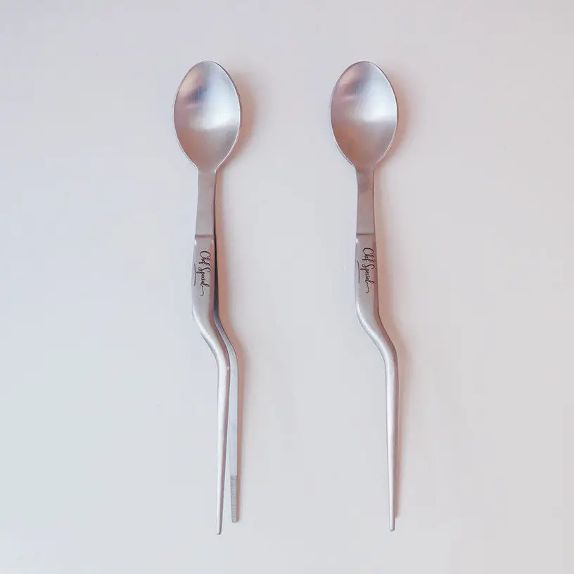 Stainless steel pendulum creative chef pendulum tool, 2-in-1 curved handle forceps spoon dual-purpose clip