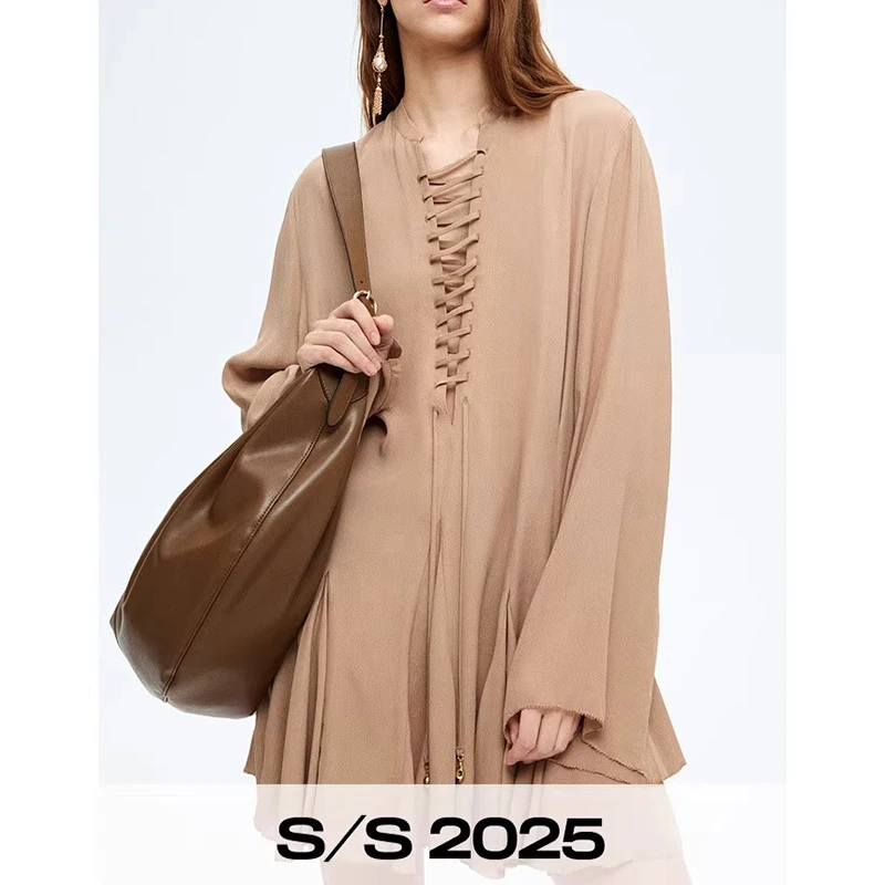 Ele V-Ne ロングスリーブ ハイウエスト Aライン オルト ドル レディース ファッション 春夏 ポリエステル繊維 ベルスリーブ ドル