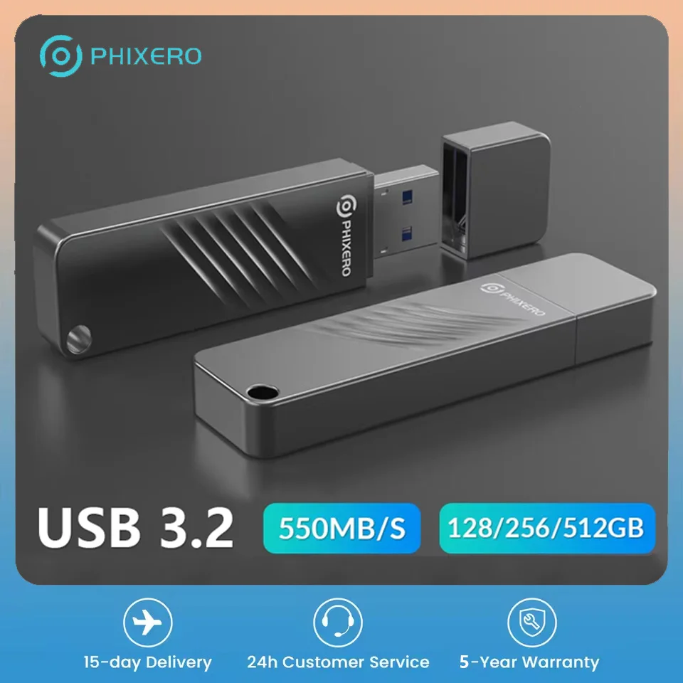 PHIXERO USB 3.2 Flash Drives Mini Solid U Disk 520MB/S 128GB 256GB 512GB 1TB High Speed Sticks External Storage Metal pen drive