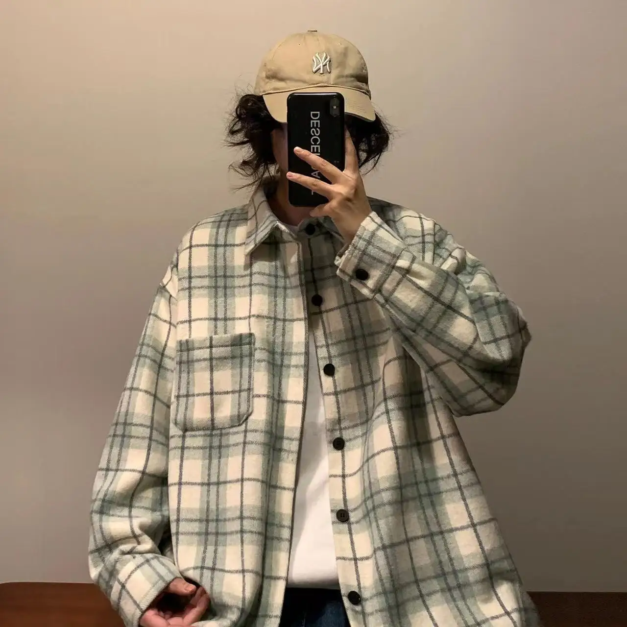 

Большой размер, осенняя клетчатая мужская одежда Long Sve, свободная посадка, японская модная брендовая верхняя одежда, повседневная одежда из полиэстера