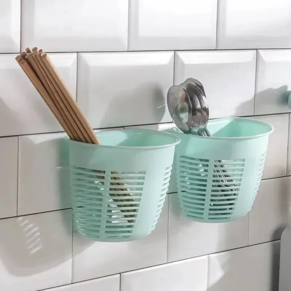 Kitchen Wall Mounted Hollow Storage Basket Plastic Saving Space Hanging Holder Drain Basket for Bedroom Bathroom Organizer