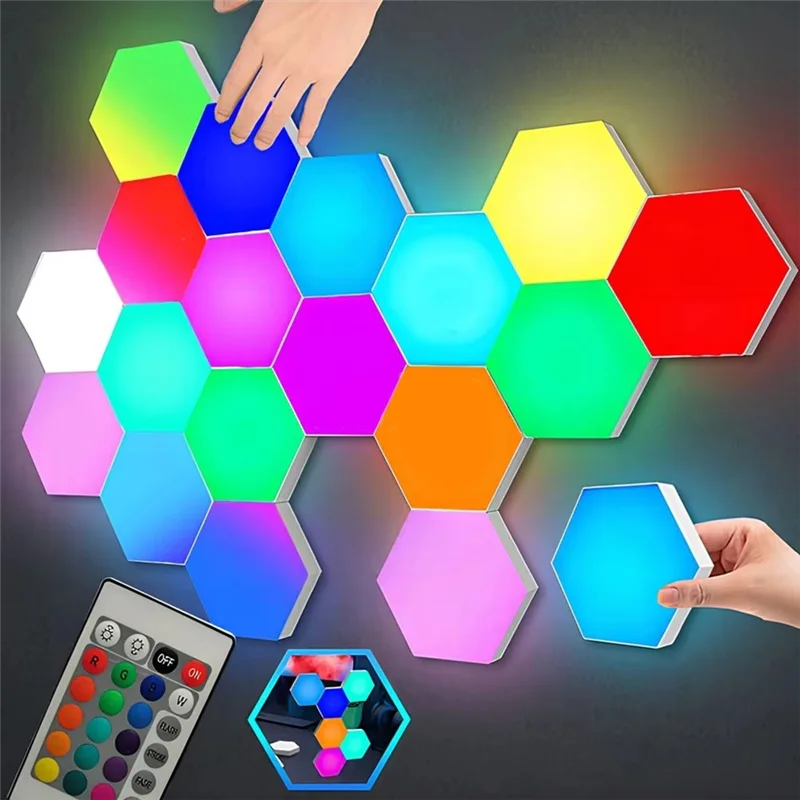 

ABGE-RGB красочный настенный шестиугольник светодиодный сенсорный чувствительный DIY геометрический шестигранный светильник дистанционная панель для спальни гостиной