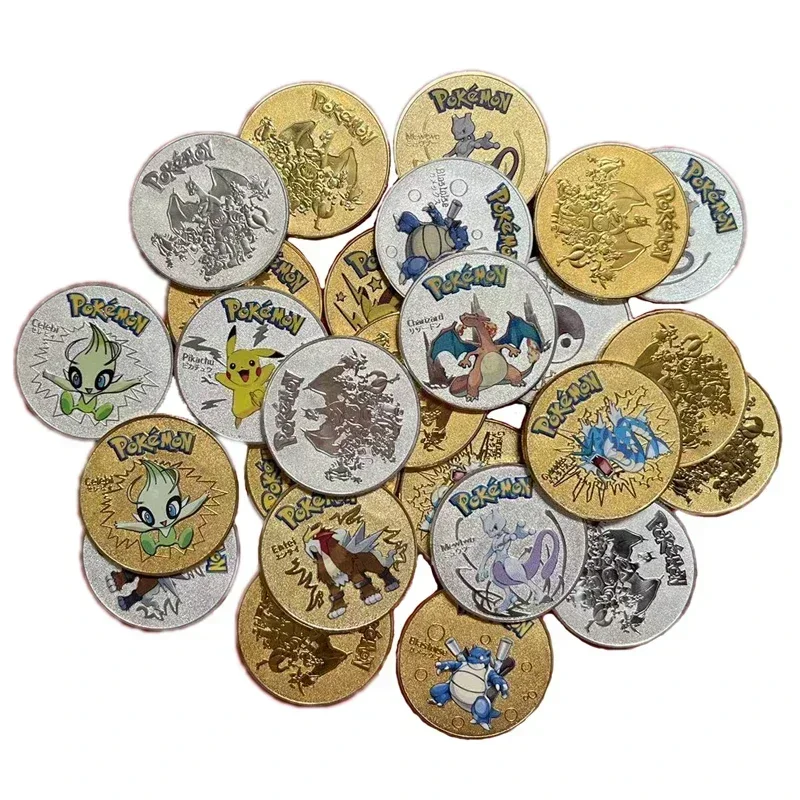 Moneda conmemorativa chapada en oro de Anime Pokemon, Pikachu, Charizard, Mewtwo, colección de juego de monedas de oro, regalo de Navidad