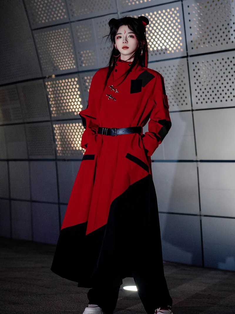 

Оригинальный красный водонепроницаемый модный повседневный плащ-ветровка женская длинная нейлоновая куртка Sve для поездок на работу Sle весенний сезон