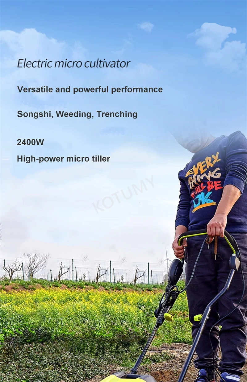 2400W Electric Small-scale Scarifier Agricultural Rotary Tiller Micro Tiller Agricultural Gardening Tools