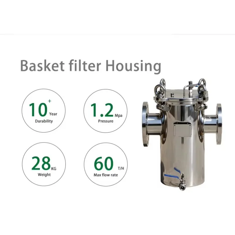 304 stainless steel basket pipe filter, industrial use, customizable