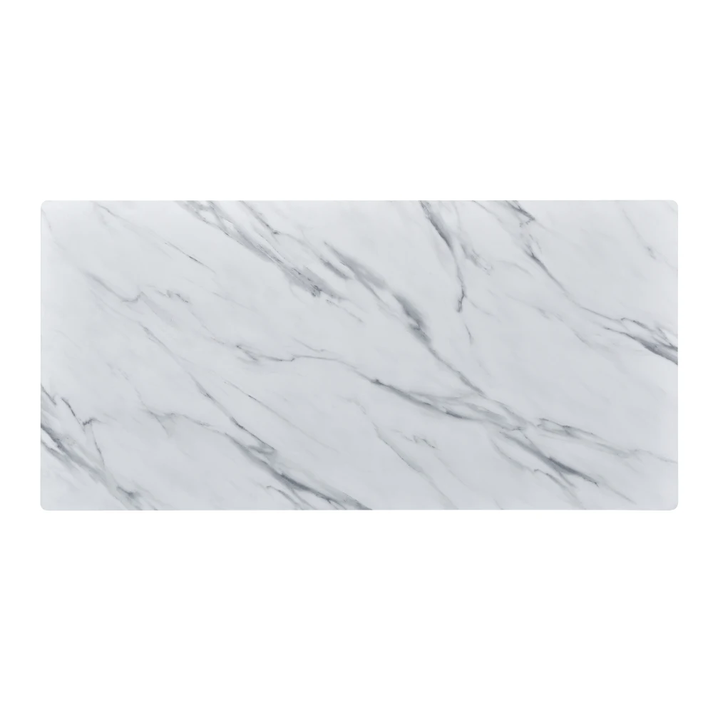 طاولة قهوة Landon مقاس 47 بوصة مع سطح زجاجي من الرخام الأبيض وتصميم خشبي منحني