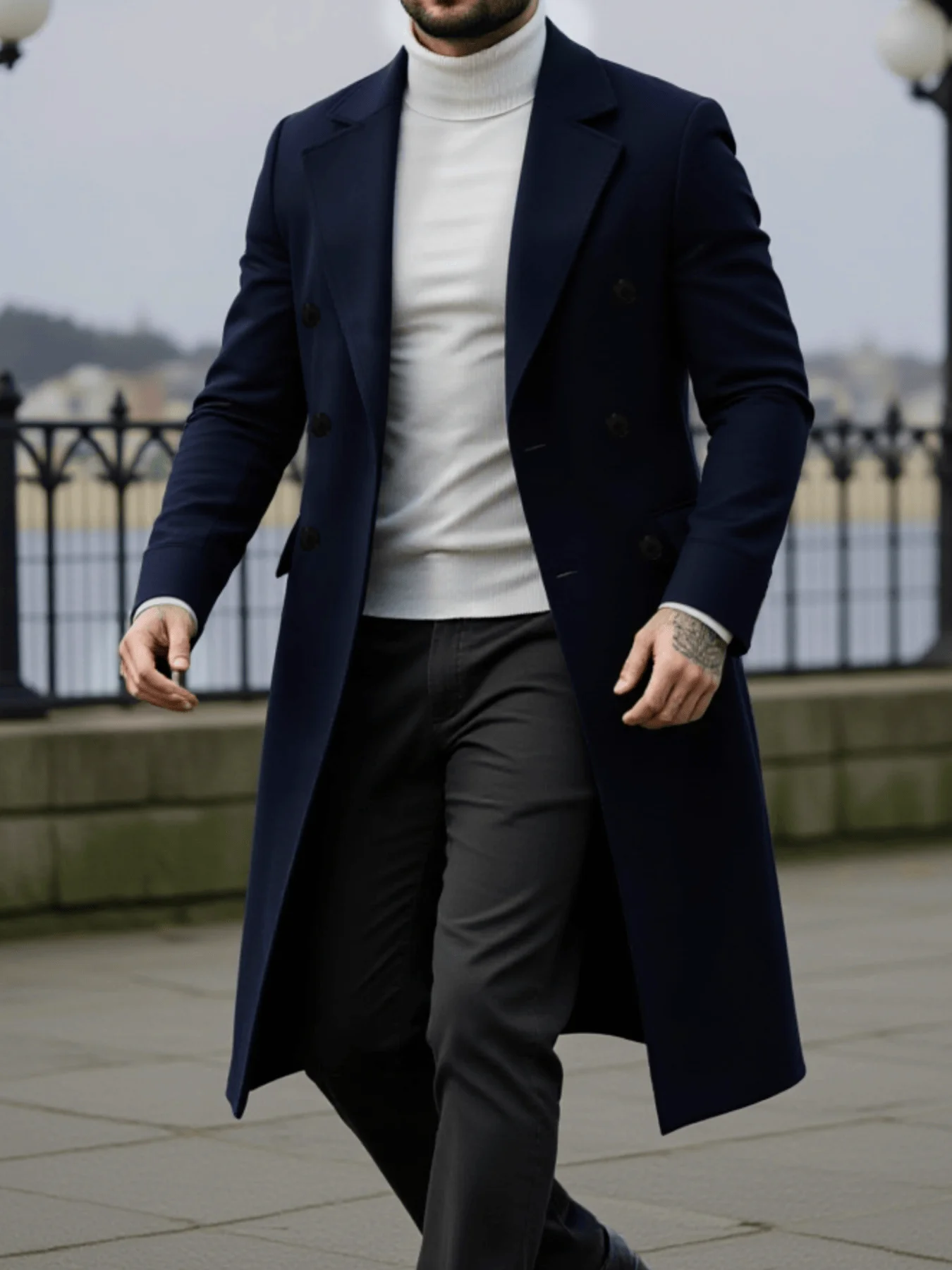 Nowy dwurzędowy płaszcz przeciwdeszczowy, gruby trencz z ciepłą podszewką, modny i popularny płaszcz trencz