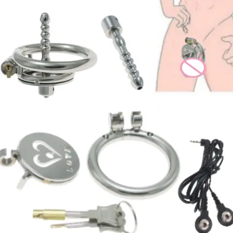 Accessoires de Cage de verrouillage de chasteté à choc électrique avec Cage de chasteté plate pour pénis avec Tube creux amovible SM jouets sexuels pour adultes pour homme