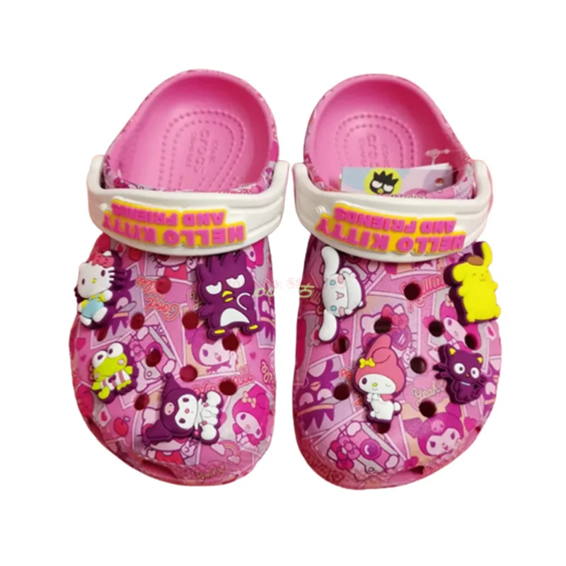 Cartoon Sanrio Kuromi My Melody Hole Shoes Kawaii Children Slippers Non-slip Soft-soled Baotou Beach Shoes Kids Birthday Gifts