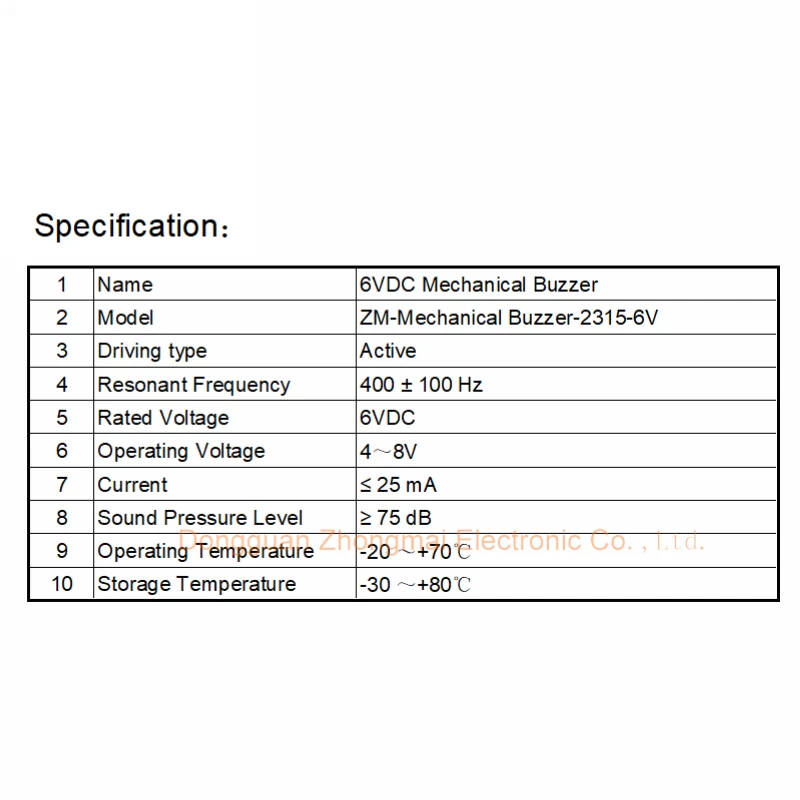 Cicalino meccanico 6 V CC 400 Hz