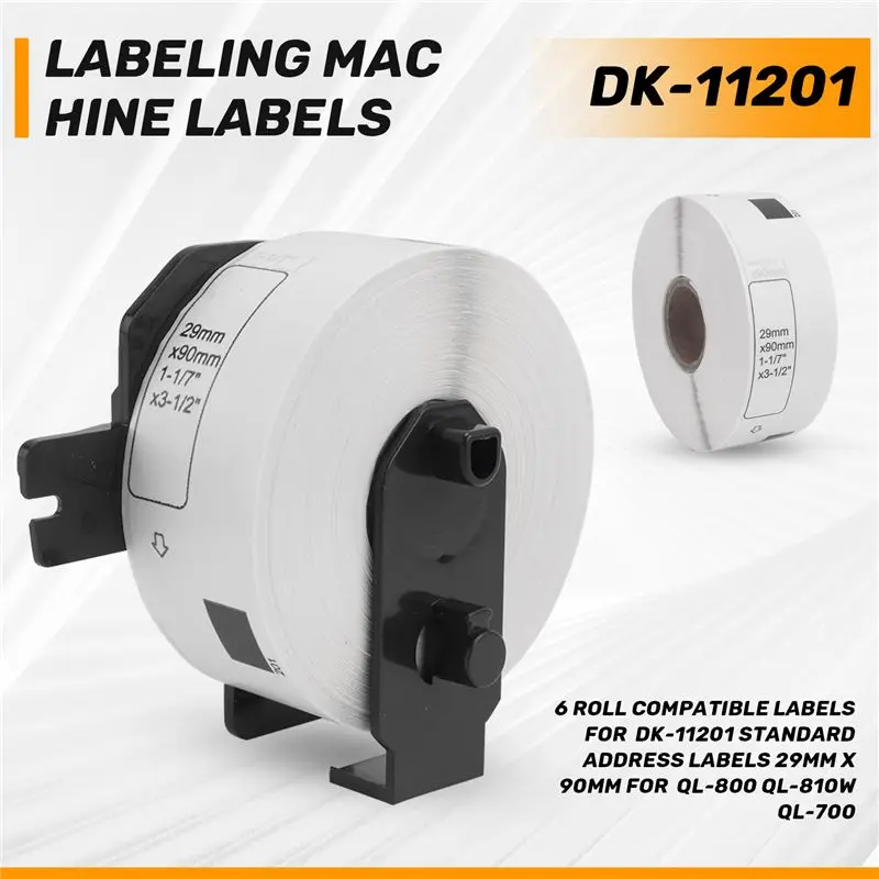 6 Roll Compatible Labels For Brother DK-11201 Standard Address Labels 29Mm X 90Mm For Brother QL-800 QL-810W QL-700-Hot