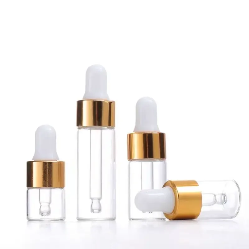 20pcs Mini Dropper Bottles Oil Aromatherapy Bottles with Rose Gold Cap Reagent Pipettes Bottles Transparent Bottle