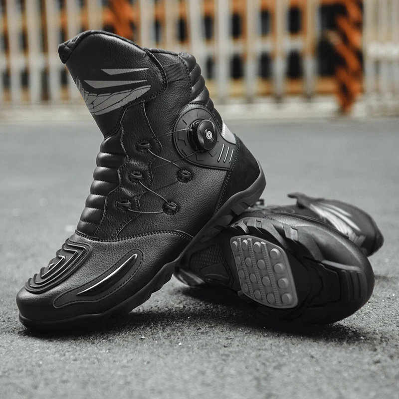 Protective Boots New Waterproof Off-road Mountain Racing Shoes Rubber Men's Non-slip Motorcycle Boots Leather Motorcycle