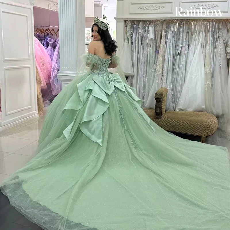 

High Quality Quinceneara Dress Embroidered Lace On Net With Sequins Princess Ballgown Off The Shoulder Customized Birthday Party