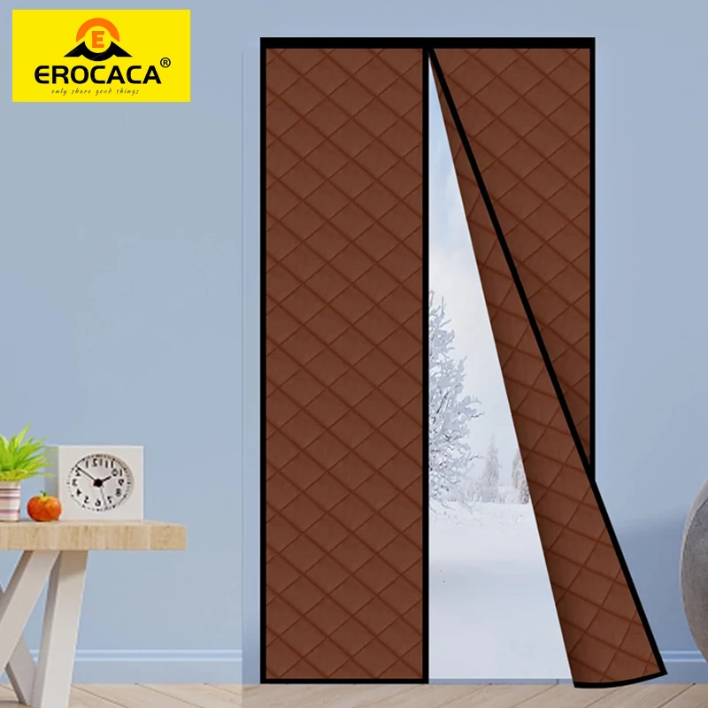 

EROCACA Brown Magnetic Thermal Door Curtain Windproof Doorway Curtain for Winter Keep Heat Insulated Door Cover for Front Door