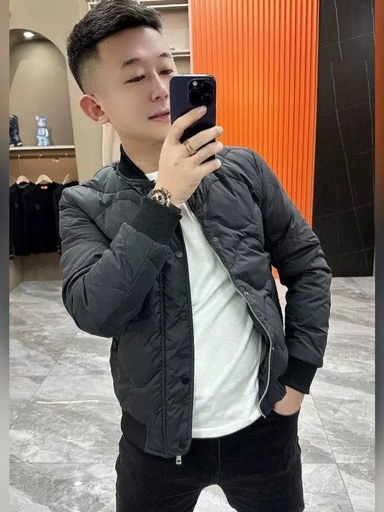 

ZhanChao Brand Men's Busin Casual Cotton Jaet Baseball Vest Slim Fit Stand Collar Warmth Faionable Polyester Fiber