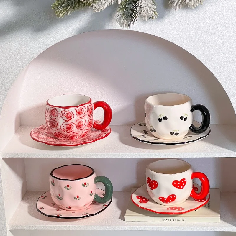 340ML Hand-painted Flower Love heart Ceramic Coffee Cup with