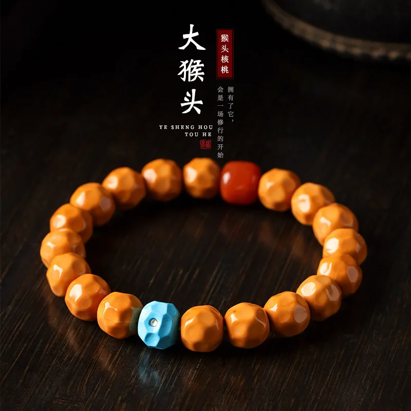 Cabeza de mono salvaje ecológica Original, queso tallado sin Phas, cuerda de mano retorcida a mano, nogal suave, círculo único Cultural para hombres