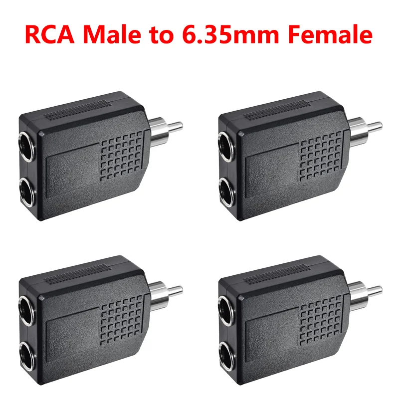 5/20PCS RCA Lotus Head Male To Two 6.35mm Female Audio Jack Stereo Plug Adapter Converter RCA For TV DVD Speaker Audio