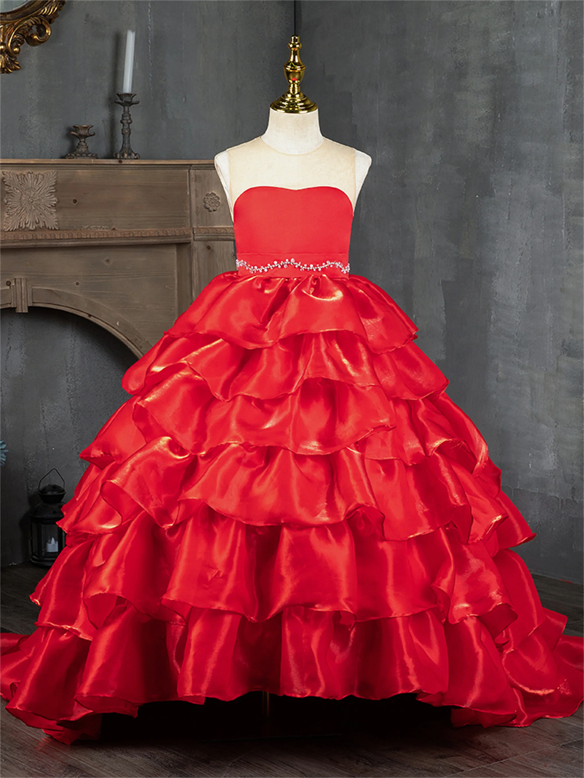 

kid red birthday princess ball gowns kid puffy celebration pageant dress ball gowns prom dress tiered photography dress custom