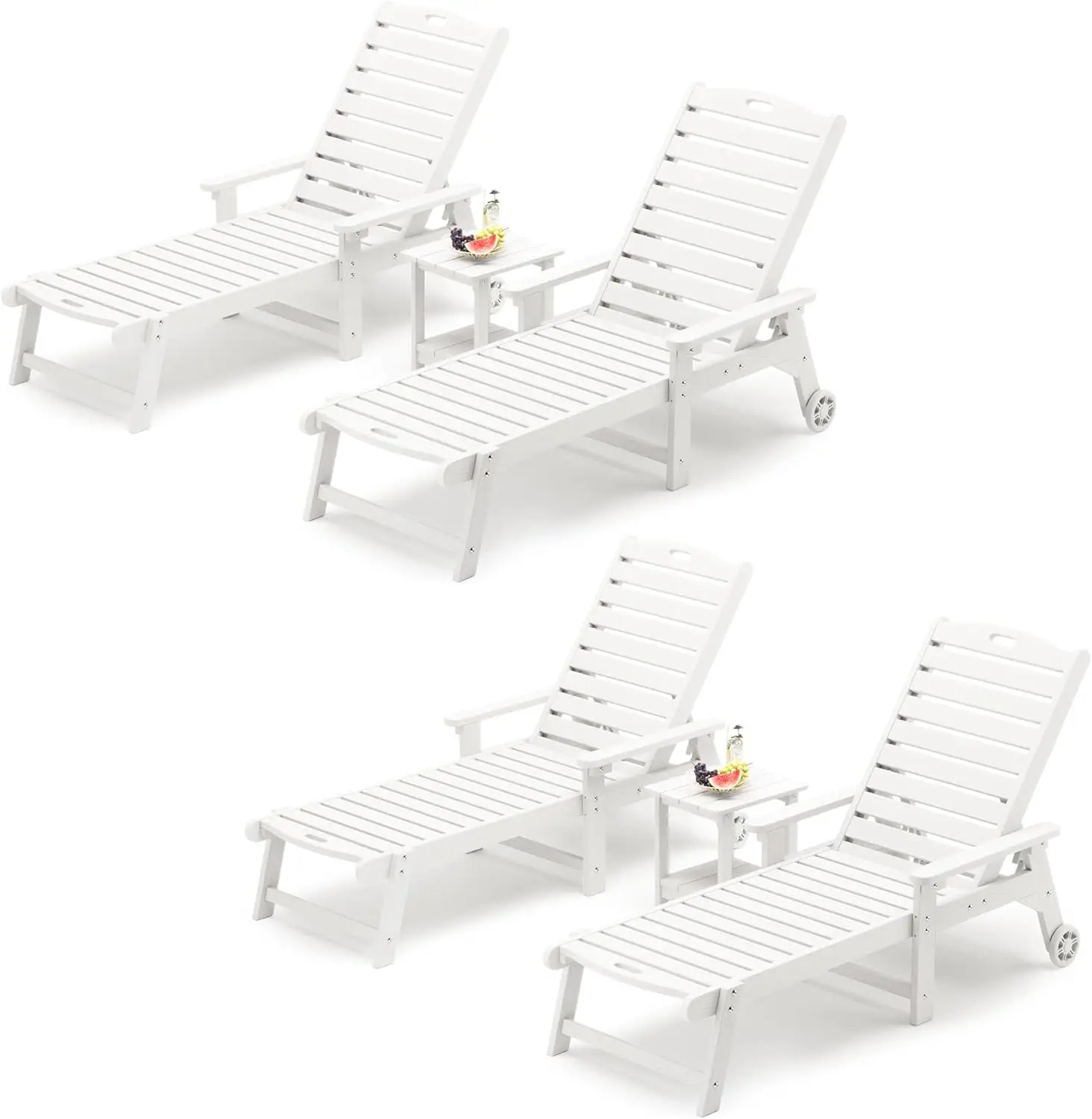 

Chaise Lounge Chairs Set with Table 6-Piece HDPS Material Patio Lounge Chair with Adjustable Backrest White