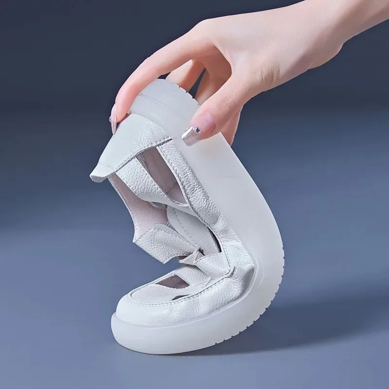 Women's Leather Sandals Breathable Hollow Out Platform Sandals Comfortable Non-slip Casual Walking Shoes for Ladies 2026 Summer view 6