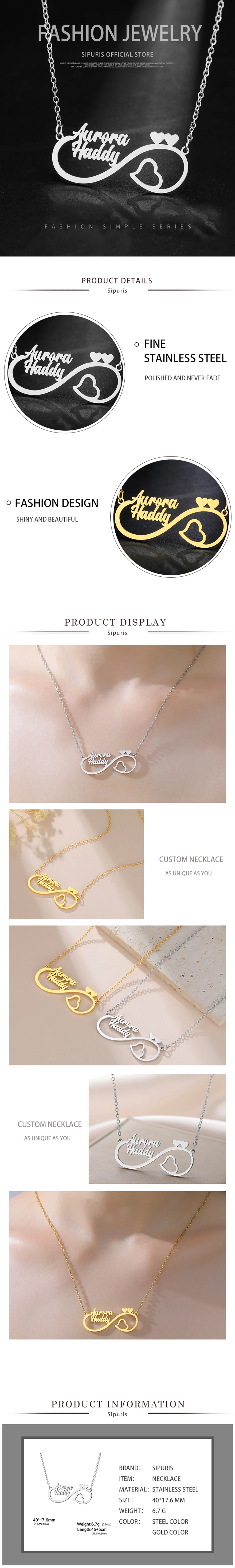 Sipuris Personalisierte Doppel-Namenskette Unendliche Liebe Herz Individuelle Anpassung Goldener Choker Edelstahl-Schmuck Geschenke – Detail 5