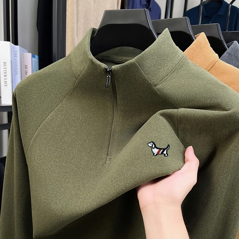 Designer-Marke Herren Langarm-T-Shirt mit Halbreißverschluss und Stehkragen, Hundemotiv, Frühling Bestseller Langarm-Trend Freizeitkleidung für Männer