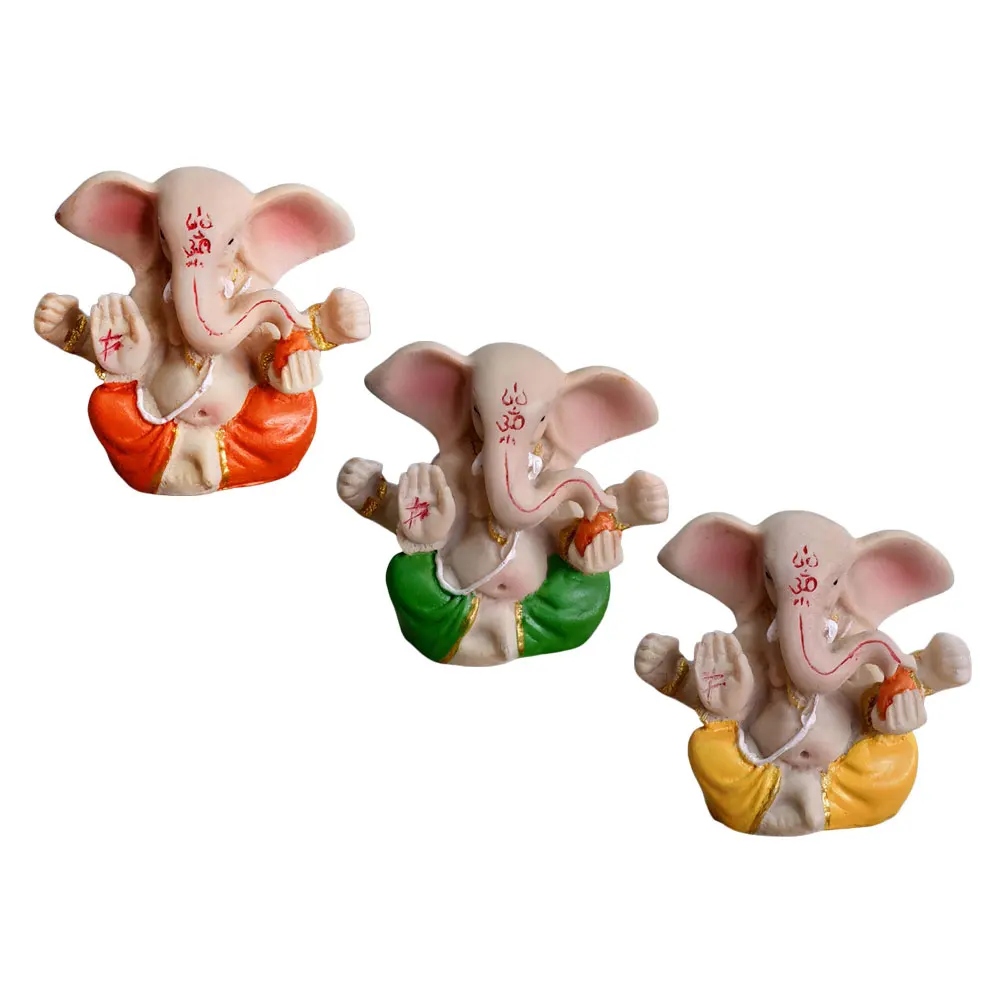 

3pcs Resin Ganesha Figurine Decor Elegant Religious Craft Adornment Desktop Decoration Compact Size Exquisite Design