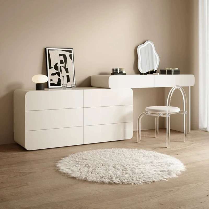 Minimalist Makeup Table Vanity Combination Storage LED Mirror Dressing Table Vanity Desk Acrylic Stool Tocador Bedroom Furniture