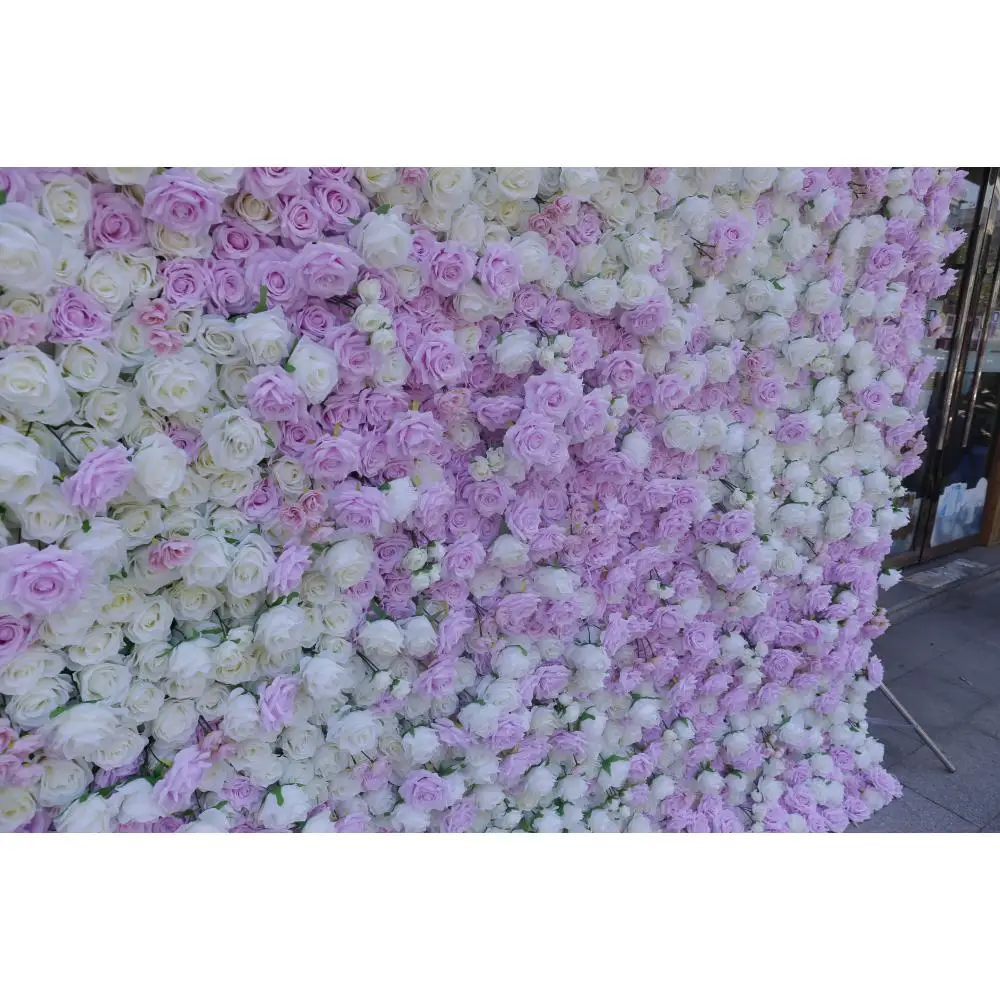 FSDKX  Promise Customized Wedding Decor 3D Roll Cloth White/Pink Artificial Silk Panel Backdrop Bohemian Flower Wall