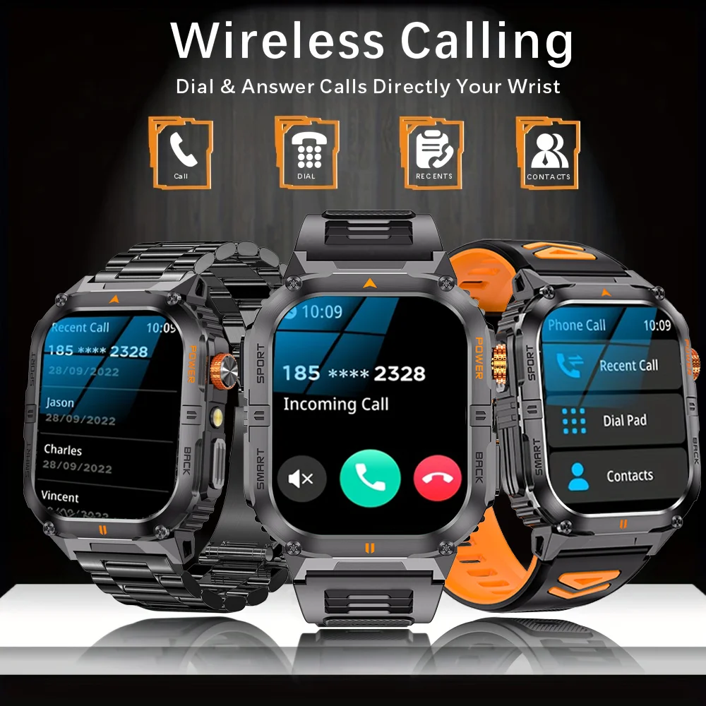 Jam Tangan Pintar Olahraga Luar Ruangan 2.00 inci 3ATM Tahan Air Senter LED Jawab Panggilan Baterai Besar 1000mAh Pelacak Kesehatan Kebugaran Smartwatch