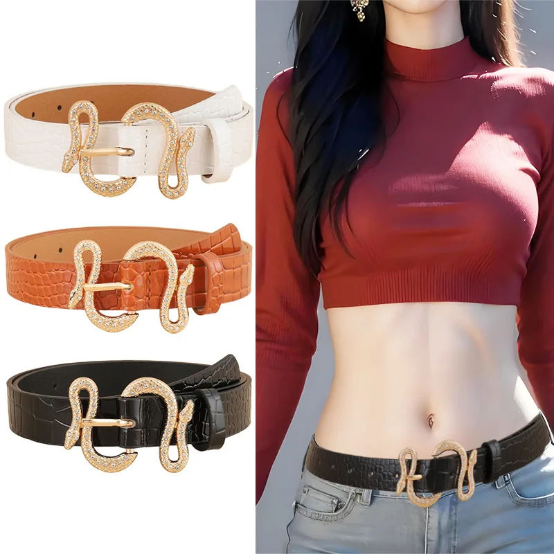 Retro Pu Women's Belt with High-End Feel, Matte Snake Buckle Fashion Belt, Dress, Jeans, Shirt Accessories