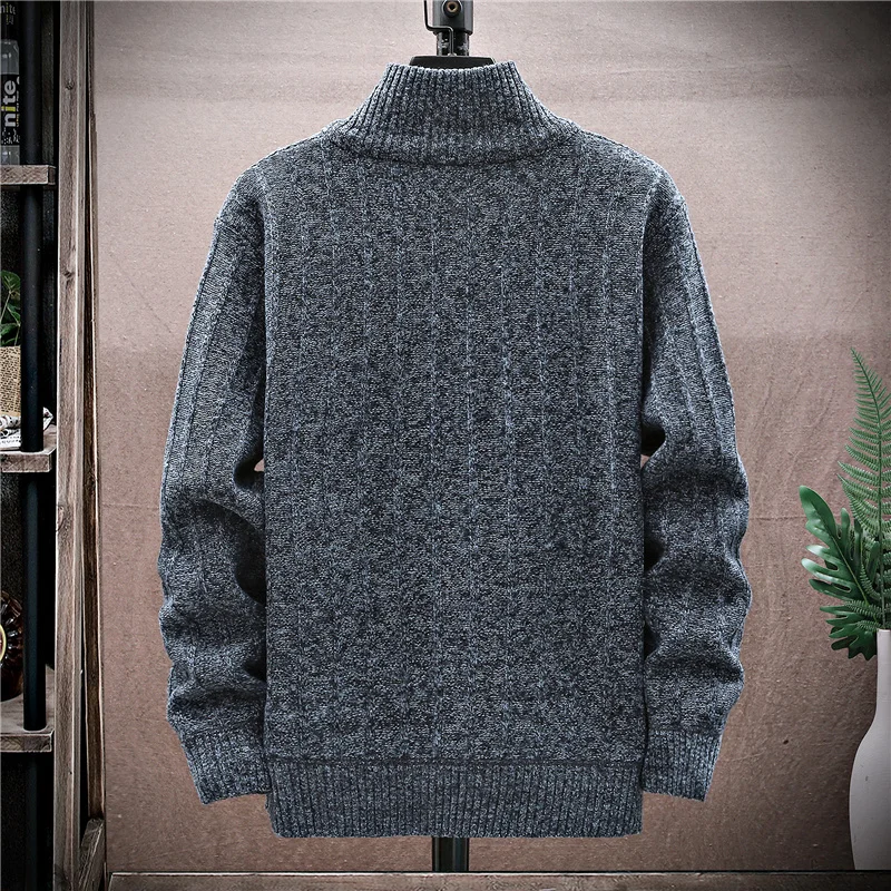 Men Pullover Knitted Turtleneck Sweater 2024 Winter New Fleece Warm Thick Solid Casual Half High Collar Pullover Mens Clothing