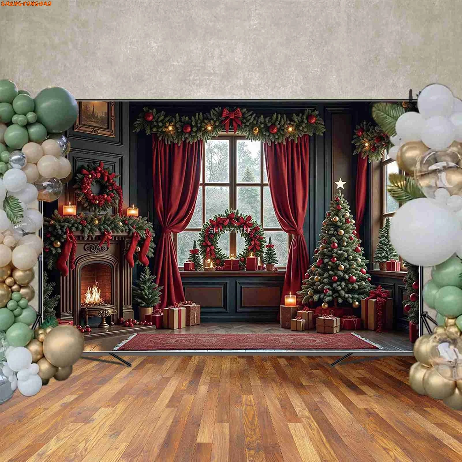 Luxury Large Christmas Trees Backdrop Photography Curtains Snow Pine Home Decoration Background Child Photo Studio Props