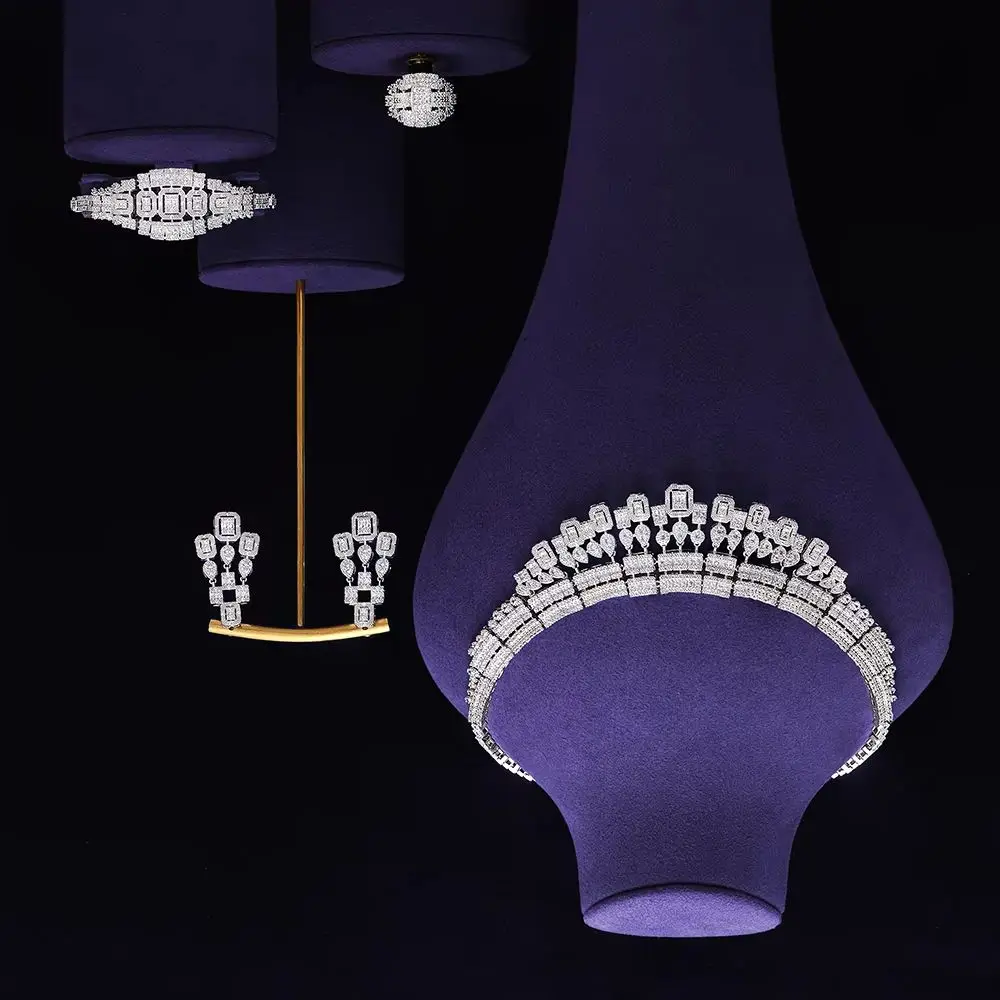 

Роскошный большой комплект ювелирных изделий из 4 предметов с кубическим цирконием для женщин, свадебные аксессуары для свадебной вечеринки, Саудовская Аравия, Дубай