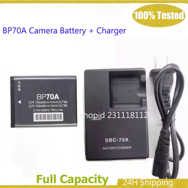 BP70A Camera Battery with Charger for Samsung ES65 ES70 ES73 ES75 ES80 PL120 PL170 ST60 ST70 ST700 WB50F WB32 ST89 Batteries