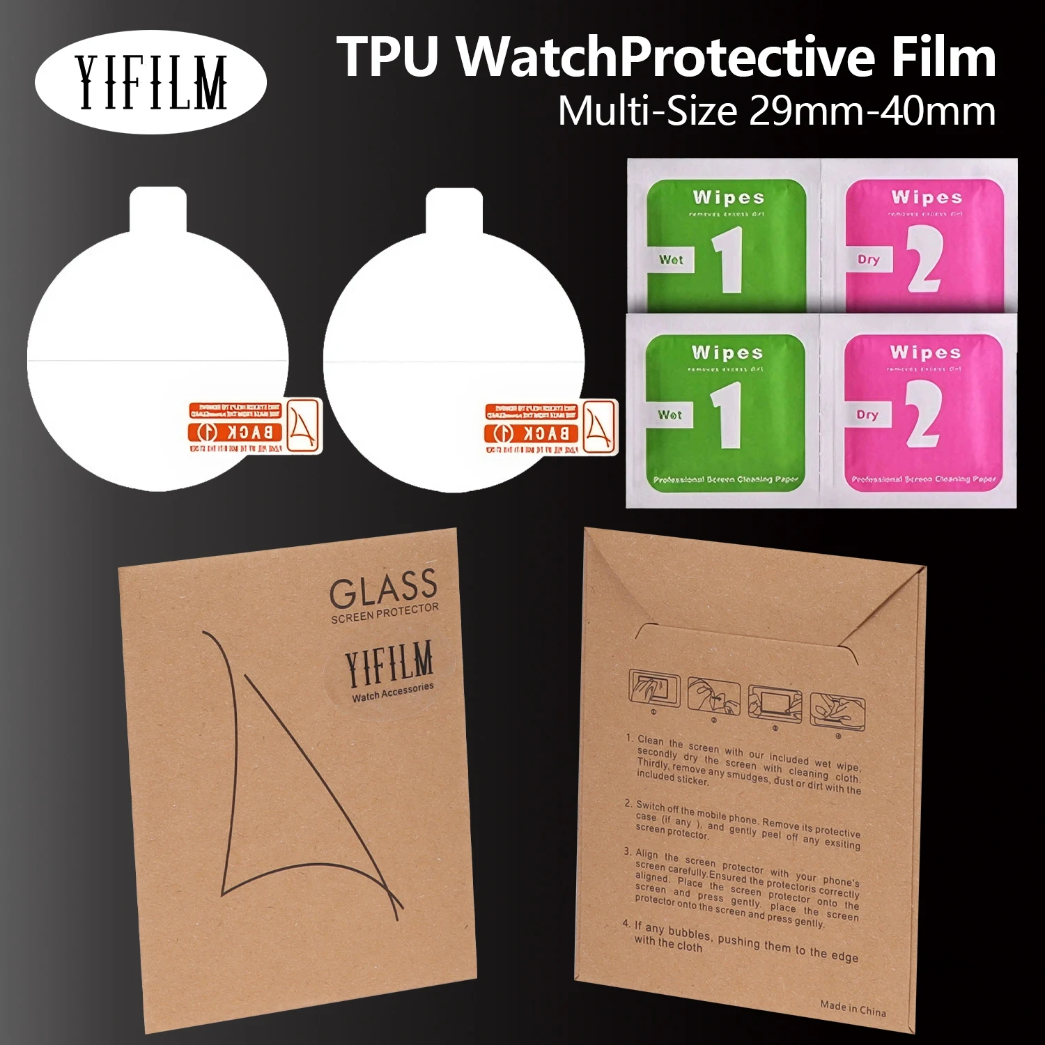 3PCS Hydrogel-Film-Uhren-Displayschutzfolie, wasserdicht, hohe Bildschirmsensitivität, ClearFilm 29/30/31/32/33/34/35/36/37/38/39/40 mm
